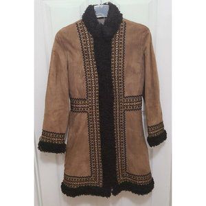 Vtg 70s Breier Of Amsterdam Women's Long Suede Jacket Brown Embroidered Sz Small